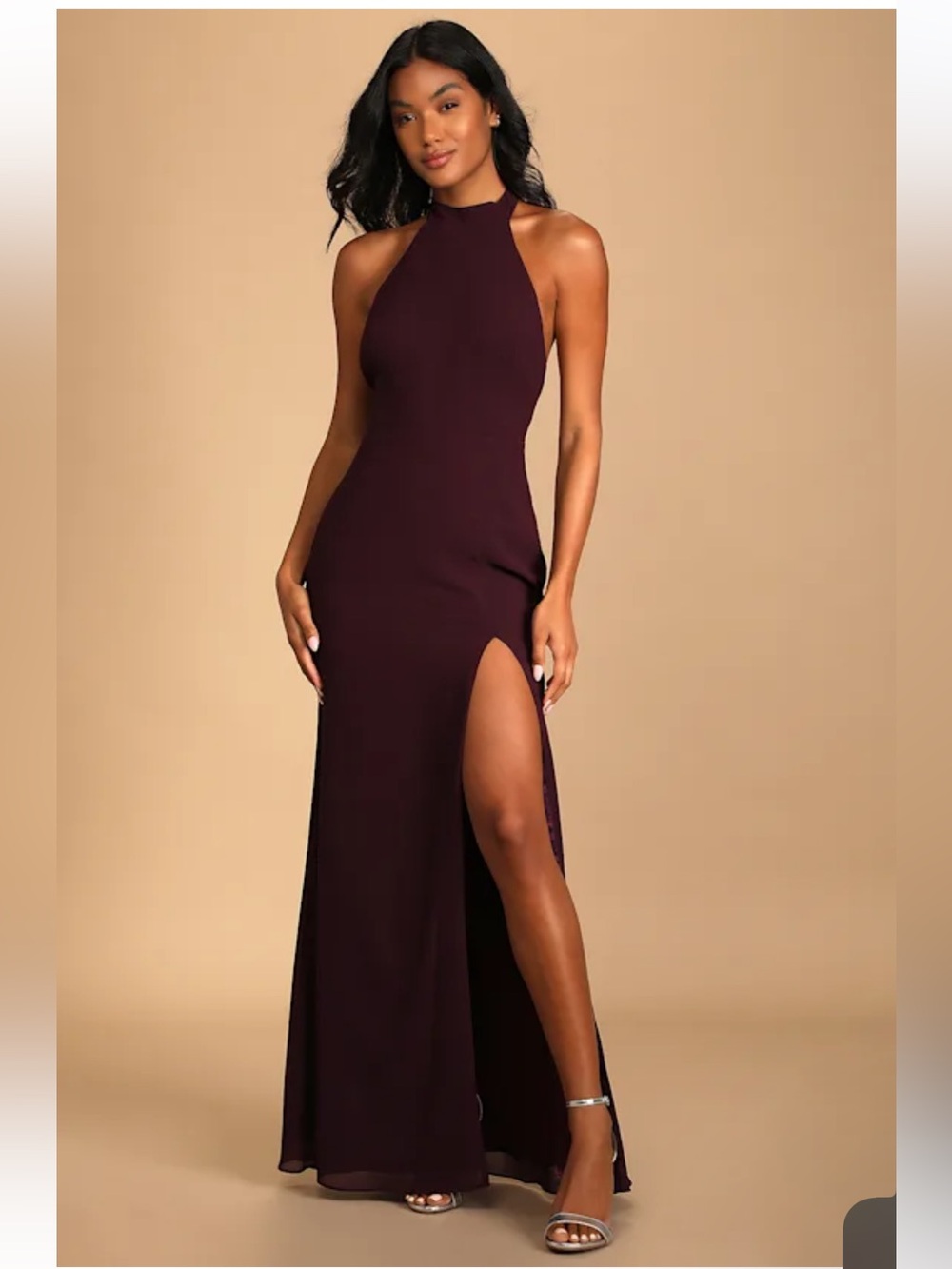 NWT Lulus Captured Your Heart Dark Purple Halter Maxi Dress